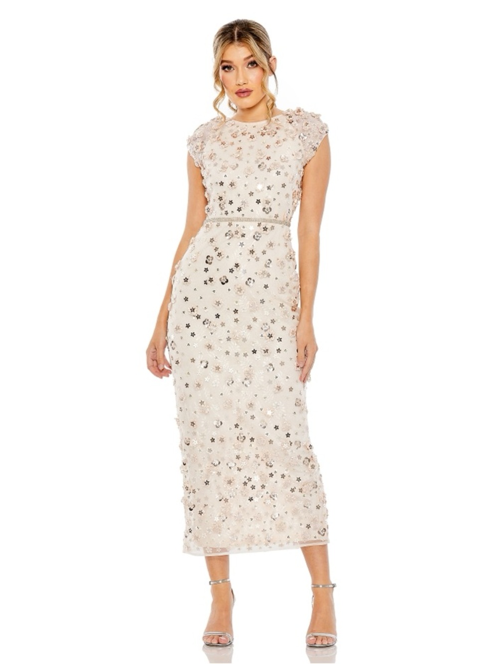 Mac Duggal Floral Applique Sheath Gown Blush Signature NWT $698 Size 10 Wedding